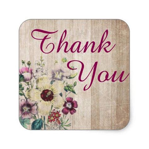 Rustic Floral Wood Thank You Sticker Thank You Stickers