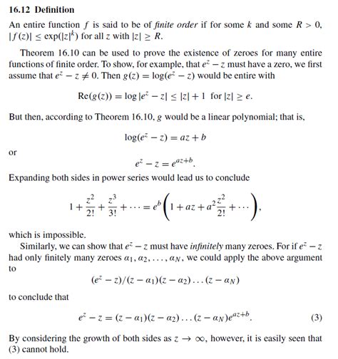 complex analysis are there any simple ways to see that e z z 0 has infinitely many solutions
