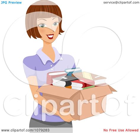 clipart brunette woman carrying a box of books royalty free vector illustration by bnp design