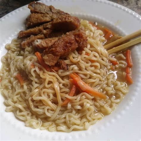 Pork Chop Ramen Boil Water And Veg I Used Carrots This Time Once
