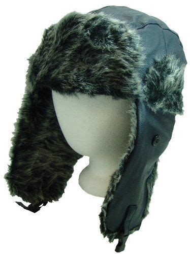 Furocity Hats Faux Leather And Polyester Fur Trapper Hat Winter Hats
