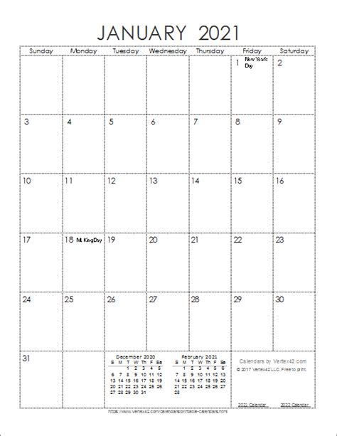 Printable Vertical Monthly Calendar 2021 Printable 2020 Calendars