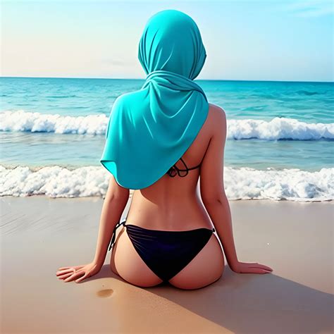 Hijab Bikini On The Beach Facing Back Arthub Ai