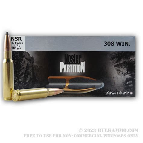 20 Rounds Of Bulk 308 Win Ammo By Sellier And Bellot 180gr Nosler