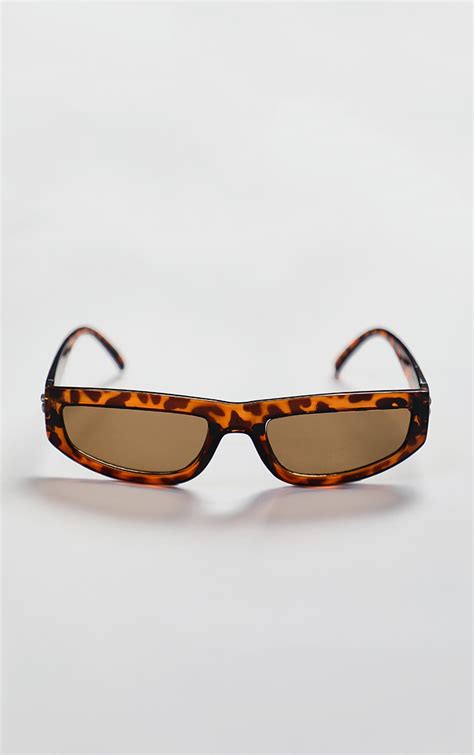 brown tortoise square slimline sunglasses prettylittlething