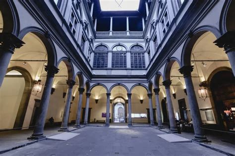 Inner Courtyard Of Medici Riccardi Palace Florence Italy Stock