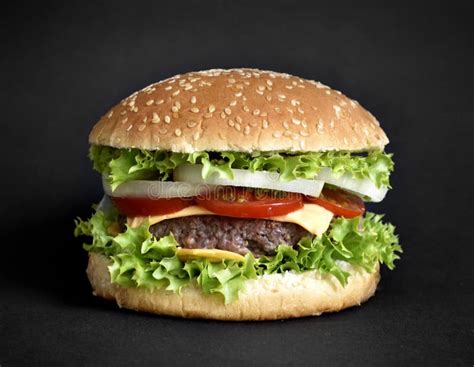 Burger On Black Background Stock Photo Image Of Cheeseburger 32595500