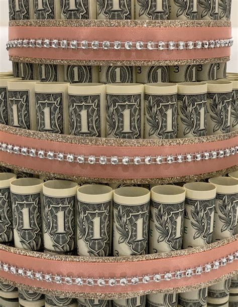 100 Dollar Money Cake 4 Tiered Champagne And Pink W Bling Etsy