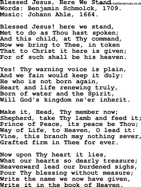 Hymns For Confirmation Services Title Blessed Jesus Here We Stand