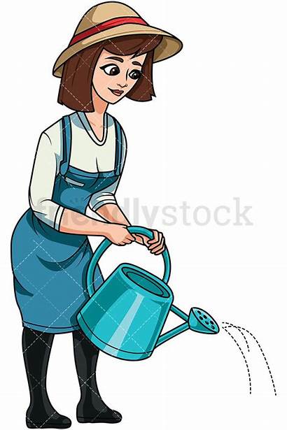 Watering Woman Cartoon Clipart Farmer Gardener Female
