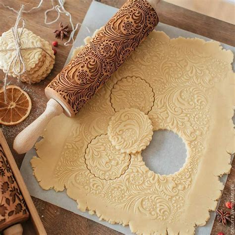 Ecosway Laser Printing Flower Pattern Wooden Rolling Pin Wooden Laser