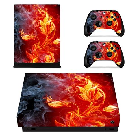 Red Fire Cover For Xbox One X Console Skin Sticker 2 Controller Full