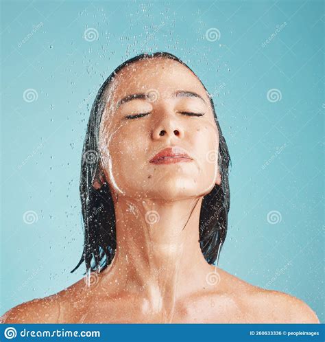 Beauty Asian And Woman In Shower With Face In Water For Wellness Self Care And Body Hygiene