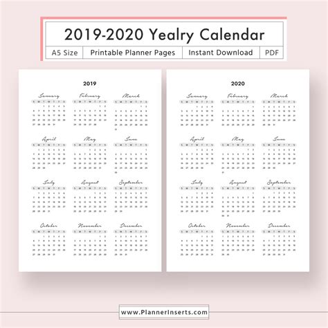 2020 Year At A Glance Printable Calendar