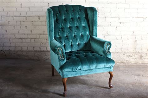 Teal Green Velvet Tufted Wingback Chair By Thefeelingofhome 35000