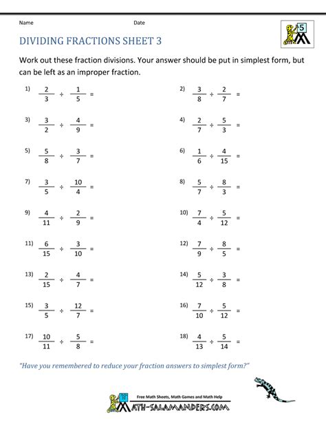 Fractions And Division Worksheet
