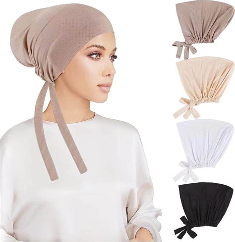 4 Pack Women Hijab Undercap Islamic Muslim Under Hijab Cap Inner Under Scarf Hat Hijab Cap With