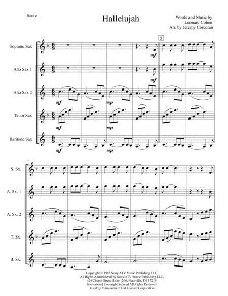 Hallelujah For Saxophone Quartet Satb Or Aatb By Leonard Cohen Digital Sheet Music For Score