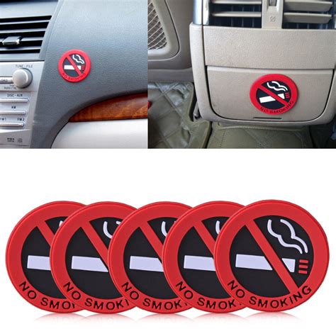 Beler 5pcs Rubber No Smoking Warning Sign Labels Decals Car Vehicle
