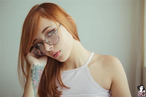 redhead women model face tattoo bare shoulders piercing women with glasses wallpaper