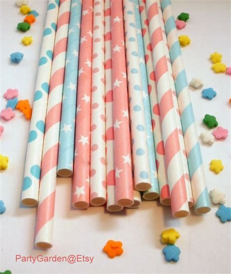 25 Mixed Baby Blue Paper Drinking Party Straws Baby Shower