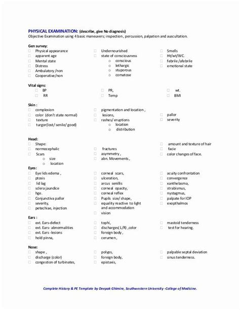 Physical Exam Form Template Inspirational Classical Medical History And