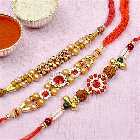 Set Of Rakhis Studded With Colorful Stones Beads Gift Send Rakhi