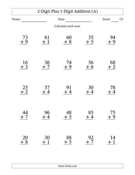 Adding 2 Digit And 1-digit Numbers With Regrouping Worksheet
