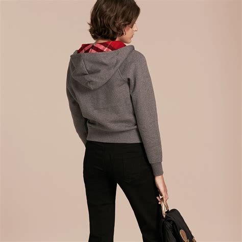Hooded Zip Front Cotton Blend Sweatshirt In Mid Grey Melange Women
