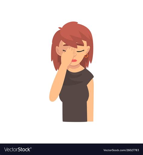 Young Woman Covering Her Face With Hand Girl Vector Image