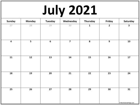Free Printable Monthly Calendar July 2021 Printable Word Searches