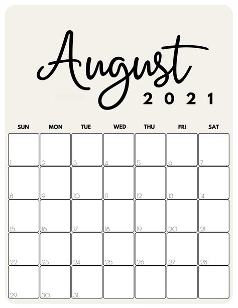 Editable Calendar For August 2021 Printable