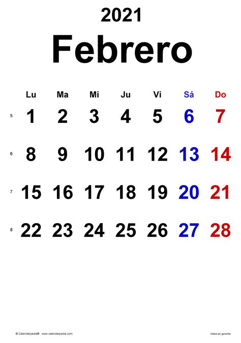 Calendario Febrero 2021 En Word Excel Y Pdf Calendarpedia