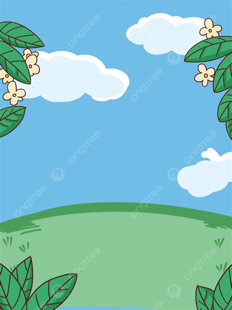 Hand Painted Blue Sky Green Leaf Flower Background Design Wallpaper
