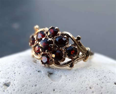 Vintage Garnet Ring Cluster Ring Garnet Ring Vintage Cluster Ring