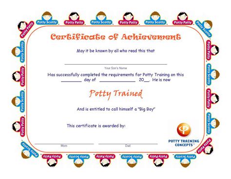 Free Potty Training Certificates For Boys Potty Training Concepts