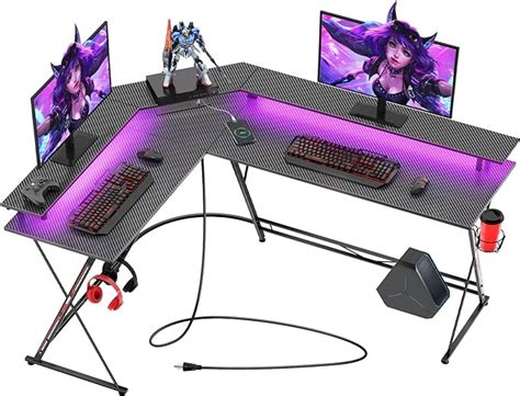 Seven Warrior Gaming Desk 58” With Led Strip And Power Outlets L Shaped