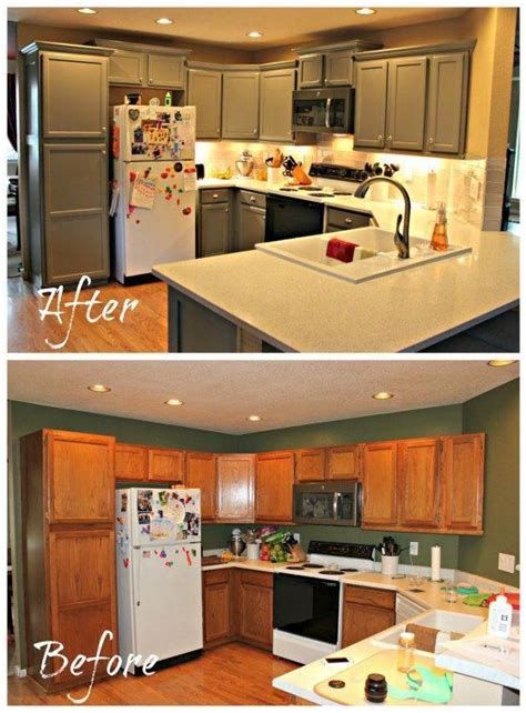 Let paint dry completely before adding a new coat. DIY Kitchen Remodel. Painted oak cabinet remodel before ...