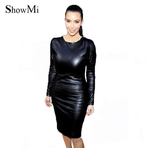 Showmi Womens Sexy Leather Dresses Clubwear Plus Size Sheath Autumn