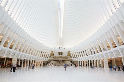 Oculus Interior Of The White World Trade Center Station With People In