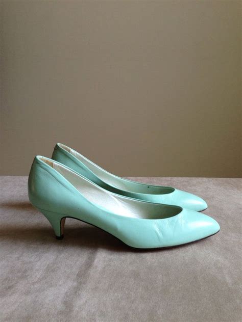 Vintage Mint Green Pumps 80s Leather Kitten Heels Size 75 Etsy