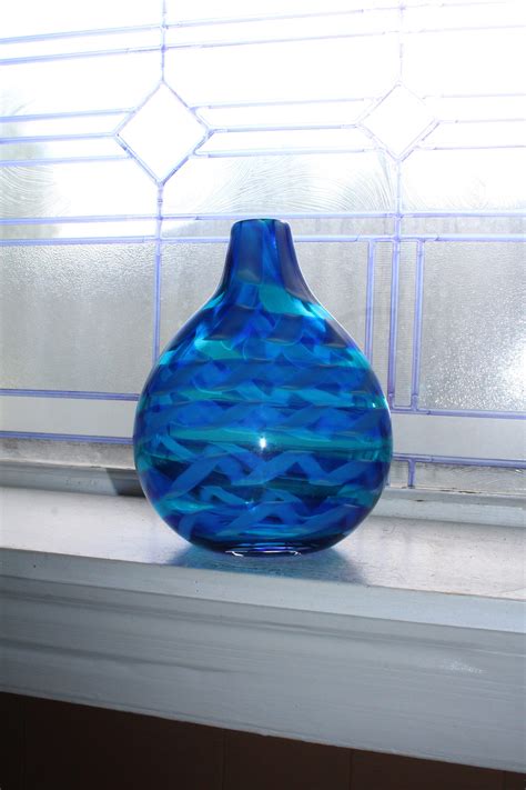 Large Vintage Murano Glass Bud Vase Blue Patterned