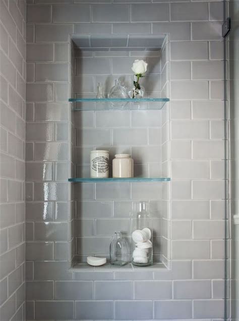 Grey Tile Bathroom Shower Niche Shower Shelves Contemporary Master