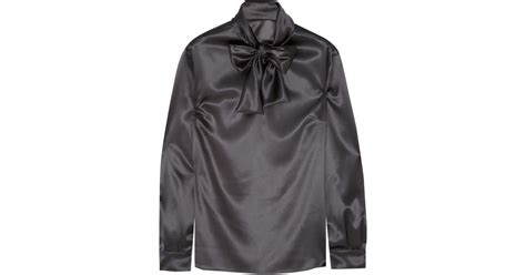 dolce and gabbana pussy bow stretch silk satin blouse in gray lyst