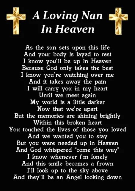 NAN IN HEAVEN Memorial Graveside Poem Card PicClick UK