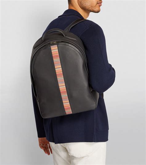 Mens Paul Smith Black Leather Signature Stripe Backpack Harrods Countrycode