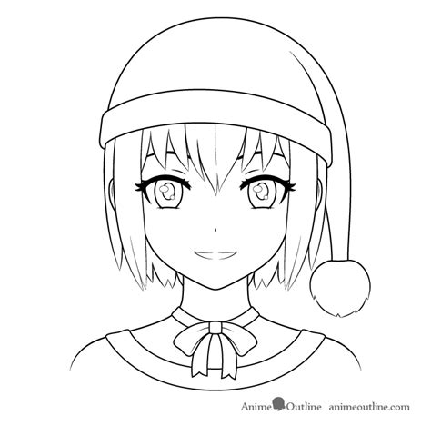 How To Draw Anime Christmas Santa Hat Girl Animeoutline