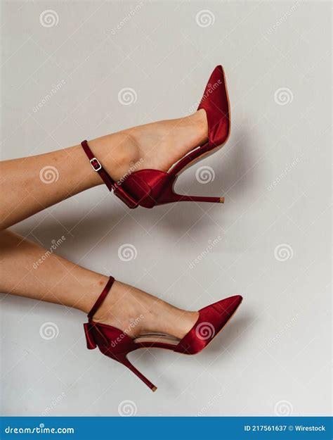 Vertical Shot Of Female Feet In Beautiful Red Heels Stock Image Image