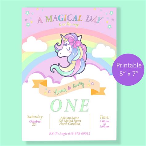 Unicorn Birthday Party Invitation Cards