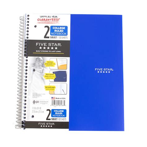Mead Five Star 2 Subject Notebook
